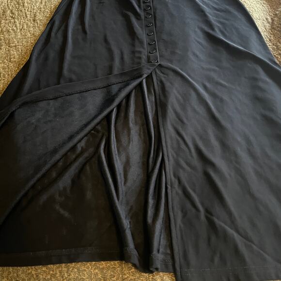 Briggs New York Black maxi skirt slinky knit button front 90s basics goth Lg - Picture 5 of 12
